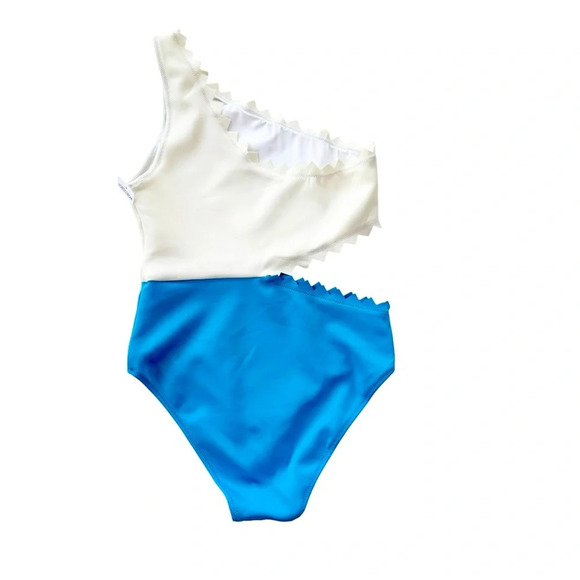 Onia Betty Cut Out One Shoulder One Piece Swimsuit Blue and White Size M NWT - Picture 5 of 11